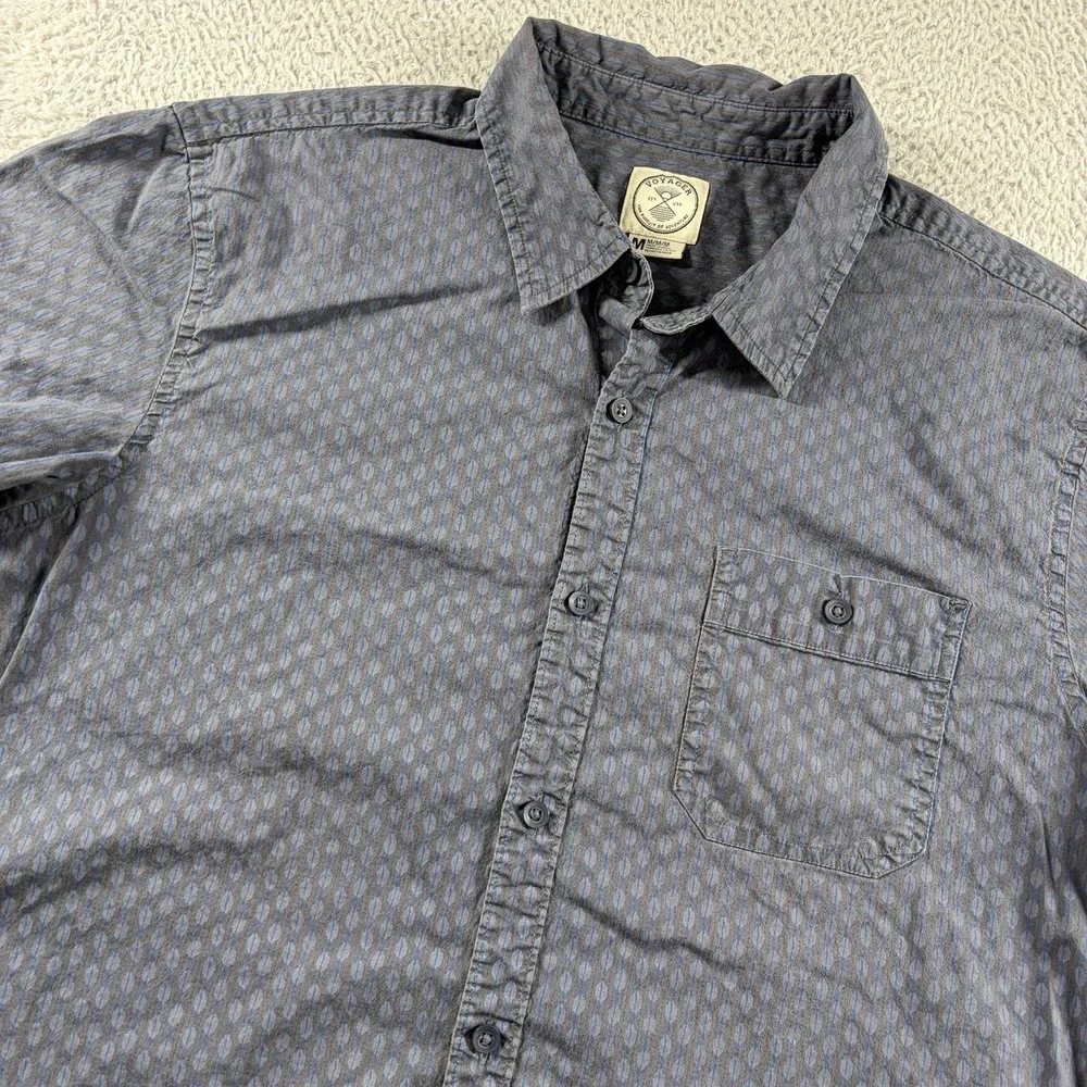 Voyager Pattern Shirt Mens Medium Blue Button Down Short Sleeve